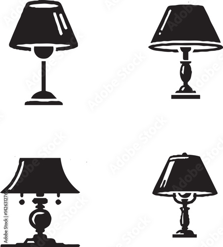 Vector Silhouette Collection of Stylish Table Lamp Designs