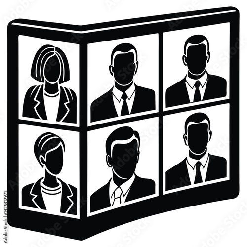 Team members directory structure with business people in black and white