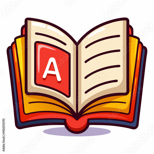 Illustrated Open Book with Alphabet Letter A Vibrant and Educational
