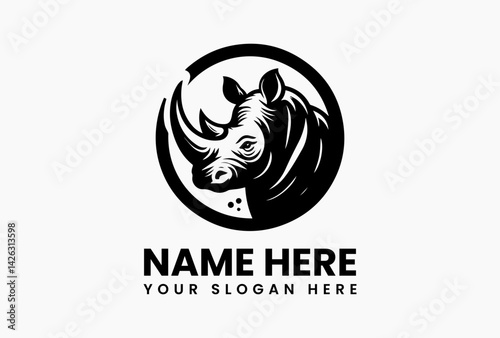 Geometric African rhino with tribal patterns, cultural logo template for strength-themed brands and apparel