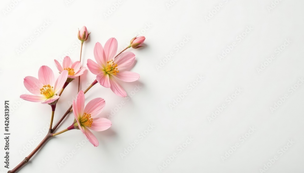 Fototapeta premium Delicate, minimalist floral sprigs on white background, simple pattern, floral