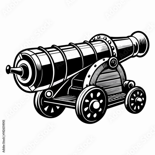 Vintage Cannon Illustration in Classic Black and White  Style