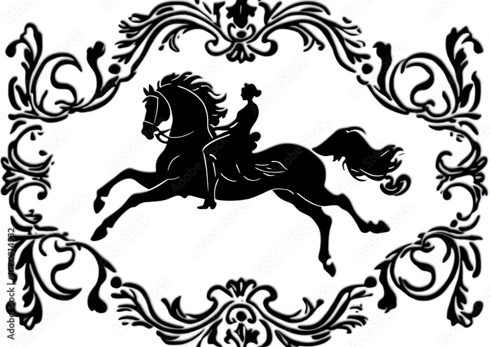 Obraz premium Equestrian Silhouette, Ornate Frame