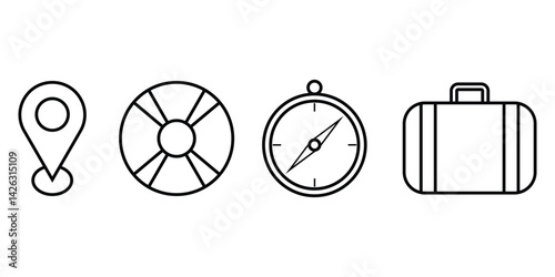 Travel icon set. Location, compass, suitcase symbol icon set vector illustration.