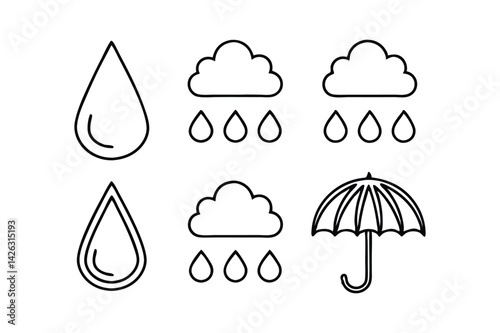 Rain and Umbrella Icon Set: Weather Forecasting Symbols