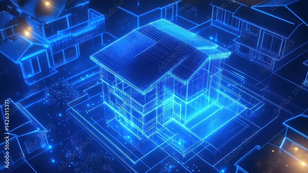 Digital blueprints of futuristic houses Digital blueprints of futuristic houses