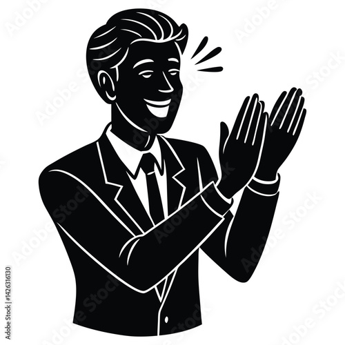 Silhouette of businessman clapping hands expressing approval and enthusiasm vector illustration