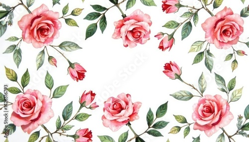 Wallpaper Mural Delicate watercolor roses & leaves, repeating pattern , red, elegant Torontodigital.ca