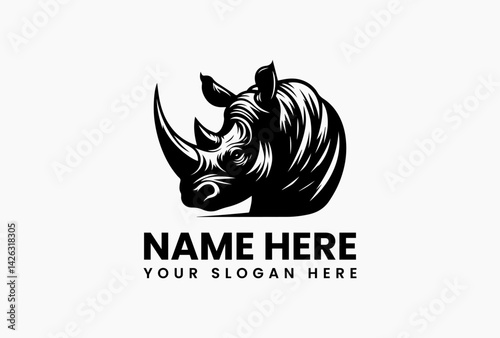 Detailed rhino line art with contour shading, premium logo template for safari companies and luxury brands