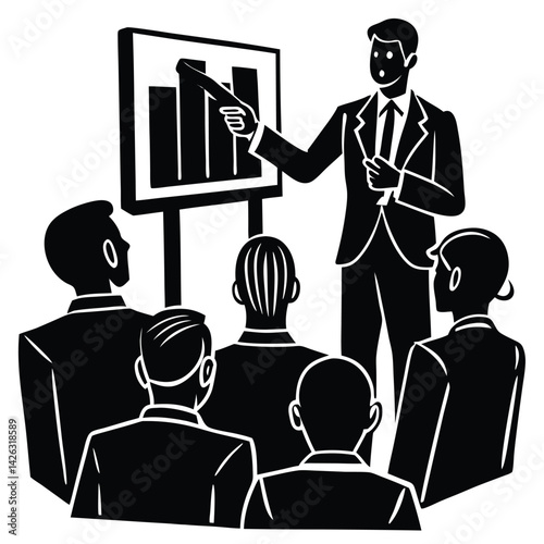 Monochrome business presentation graph charts with audience learning and development training