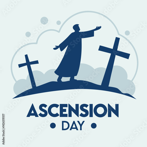 "Ascension Day Religious Illustration with Jesus and Crosses"