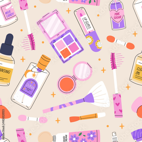 Decorative cosmetics seamless pattern