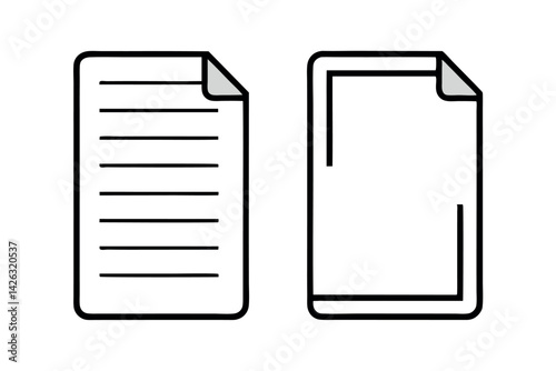 Line art icon set of lined paper with checkboxes, folded corner, useful for notes, to do lists, and official documents