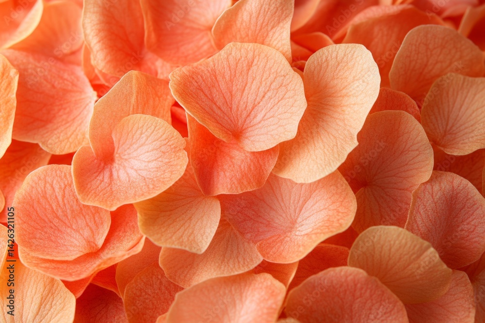 Delicate coral petals scattered on a soft surface creating a vibrant floral display Delicate coral petals scattered on a soft surface creating a vibrant floral display