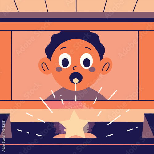 Baby gazing at a shining star in a crib vector illustration