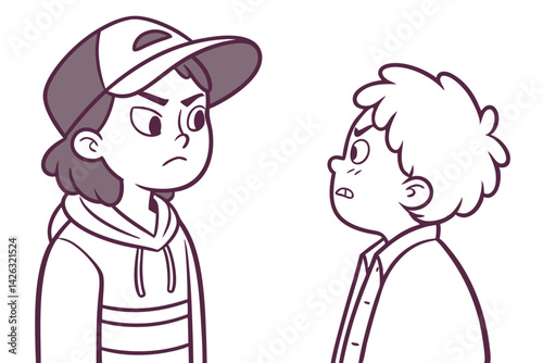 Cartoon illustration of two angry young people facing each other arguing