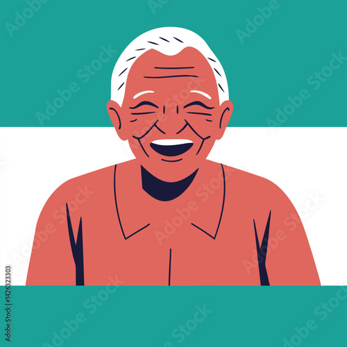 Cheerful older man smiling with joyful expression flat design illustration