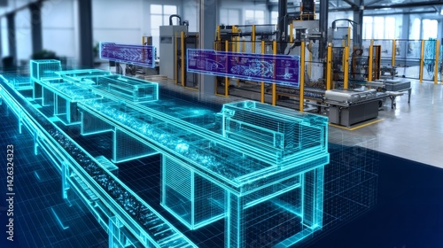 Obraz na płótnie Exploring the Future of Manufacturing with a Top-Down Holographic Digital Twin Layout w salonie