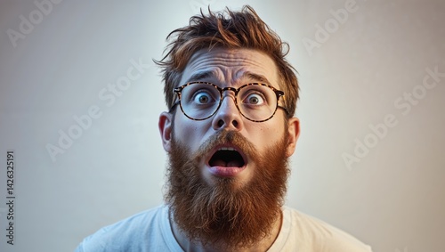 Surprised Man with Glasses and Beard in Dramatic Lighting