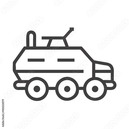 Futuristic Six-Wheeled Vehicle Icon on Black Background, Minimalist Design