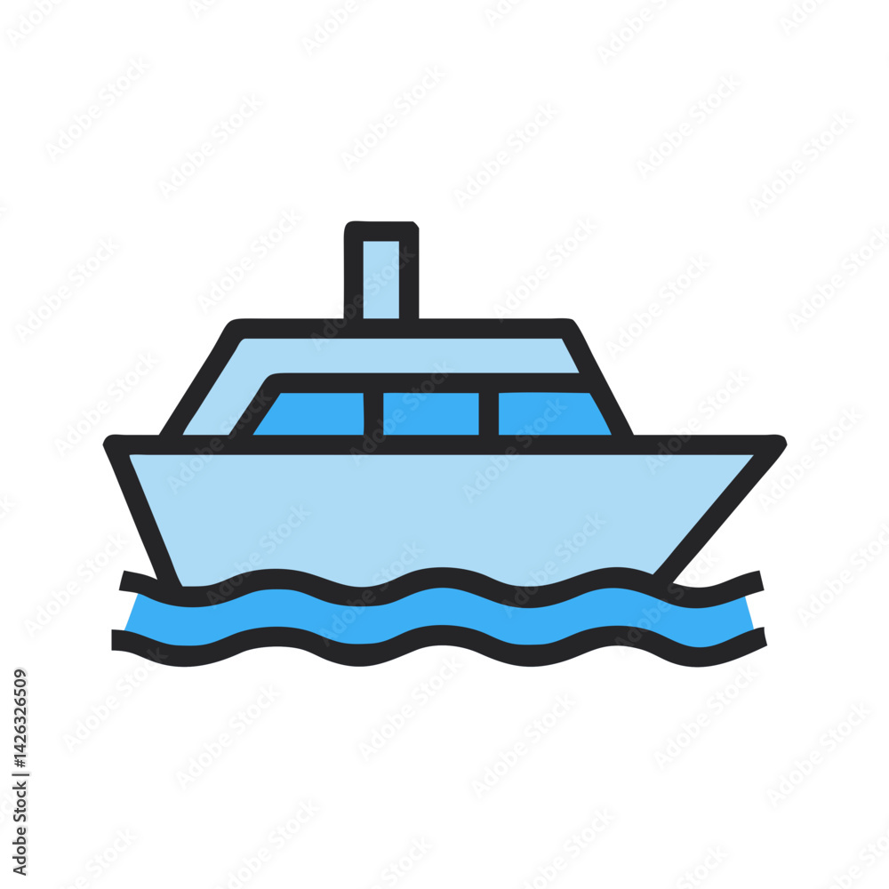 Illustration of a blue yacht sailing on the ocean, yacht illustration Illustration of a blue yacht sailing on the ocean, yacht illustration