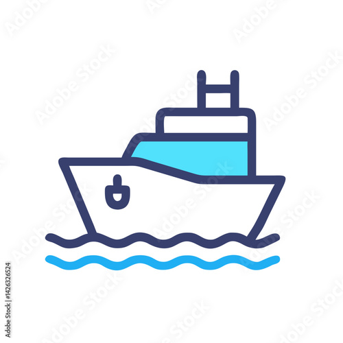 Blue Line Art Boat Illustration Isolated on Black Background, Simple Design