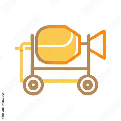 Cement Mixer Icon on Black Background: Construction, Building and Industrial Equipment