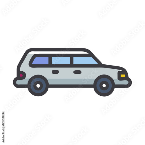 Stylized Grey Station Wagon Illustration on Black Background, Isolated Car Icon
