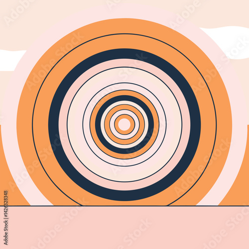 Abstract concentric circles with peach and navy color scheme design vector