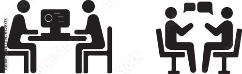 Business Meeting Silhouettes – Office Discussion and Collaboration Icons


