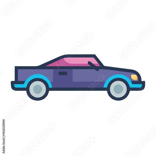 Cartoon Convertible Car Vector Illustration Isolated on Black Background, Icon Style