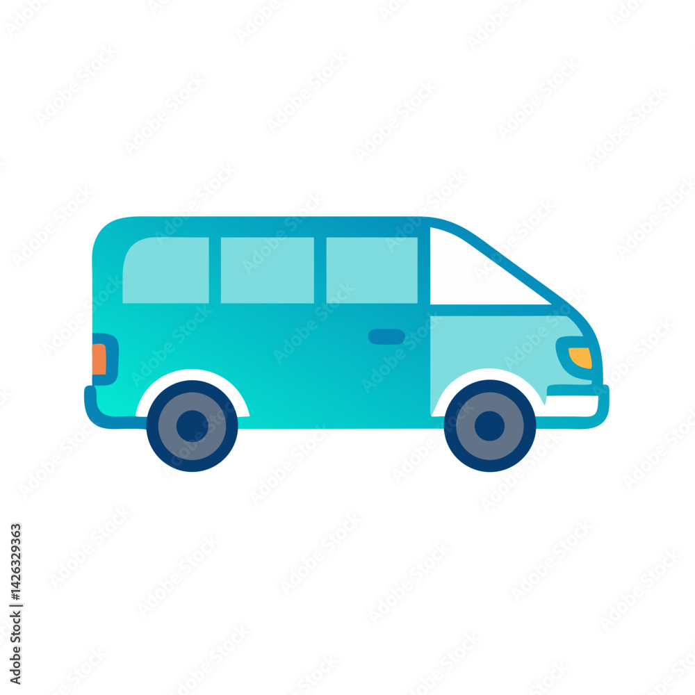Cartoon Blue Minivan: Family Vehicle Vector Illustration on Black Background Cartoon Blue Minivan: Family Vehicle Vector Illustration on Black Background