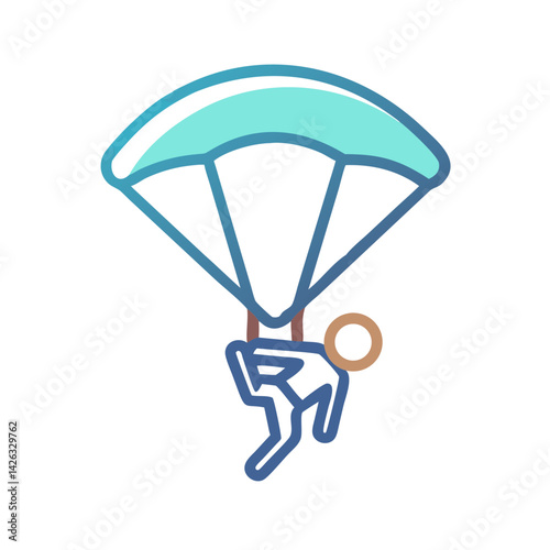 Parachuting Vector Icon: Skydiving, Extreme Sports, Adventure, and Recreation Illustration