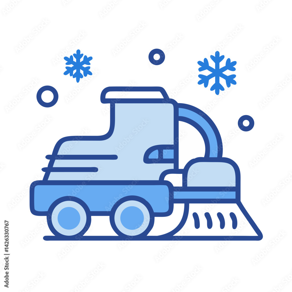 Fototapeta premium Cartoon Snow Sweeper with Snowflakes on Black Background, Winter Illustration
