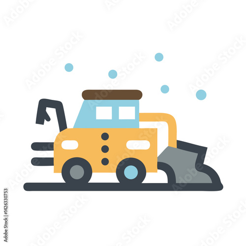 Cute Illustration of a Snowplow Truck in a Winter Scene