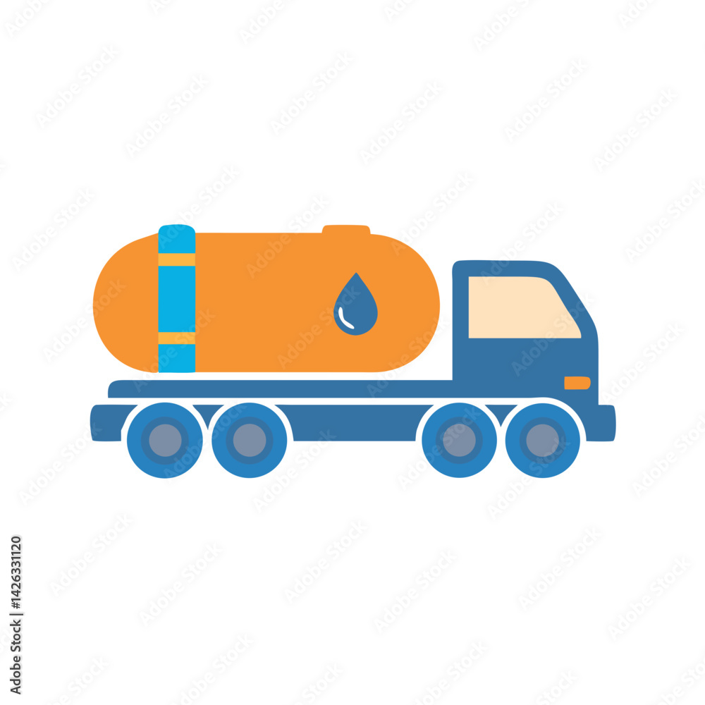 Naklejka premium Blue Tanker Truck Illustration on Black Background, Fuel Delivery, Water Transport