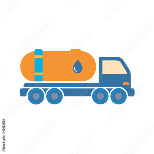Blue Tanker Truck Illustration on Black Background, Fuel Delivery, Water Transport