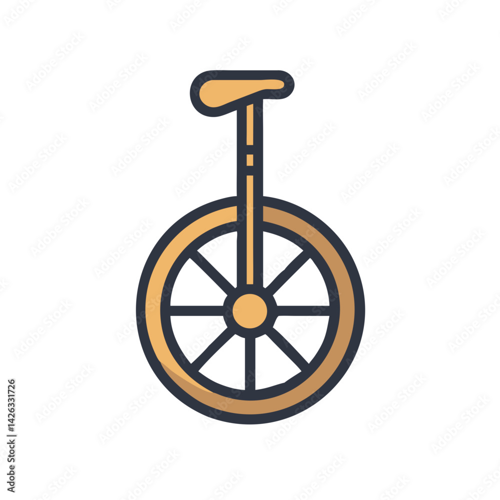 Vector Unicycle Icon: Minimalist One-Wheel Bicycle on Black Background Vector Unicycle Icon: Minimalist One-Wheel Bicycle on Black Background