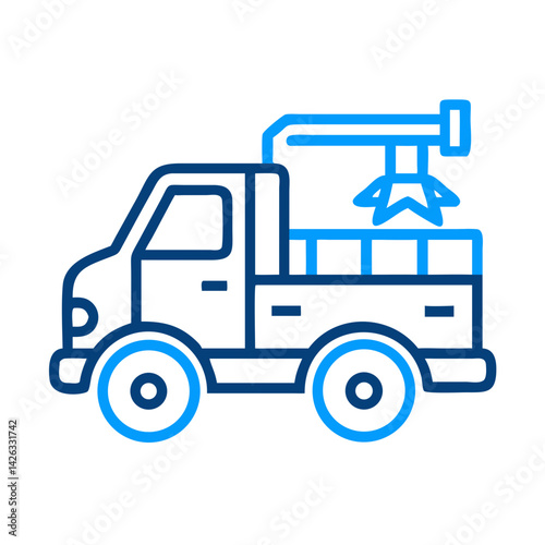 Outlined Vector Icon Illustration of Log Grapple Truck on Black Background