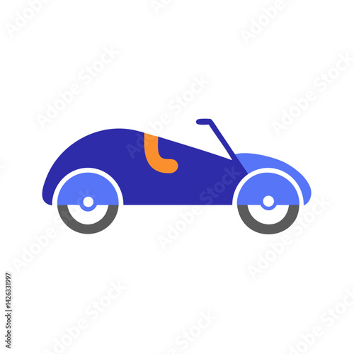Retro Blue Roadster Car Illustration on Black Background, Isolated Minimalist Design