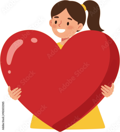 Girl holding big red heart illustration vector hand drawn isolated on white background vector 