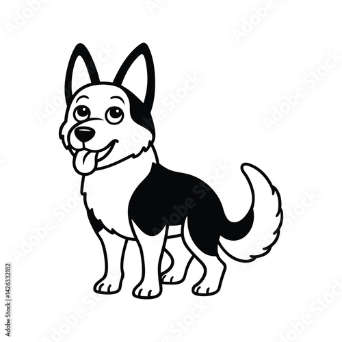 Adorable cartoon german shepherd silhouette isolated on white background