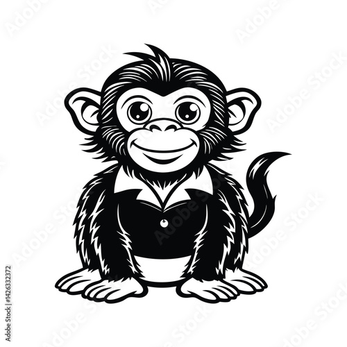 Adorable cartoon monkey silhouette isolated on white background
