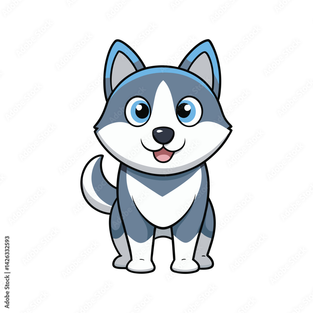 Adorable cartoon Siberian Husky with fluffy coat and happy expression vector illustration isolated on white background Adorable cartoon Siberian Husky with fluffy coat and happy expression vector illustration isolated on white background
