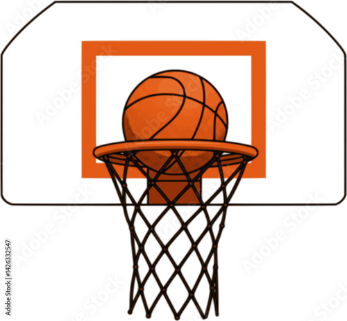Basketball Going Through Hoop, Sketch Vector Illustration

