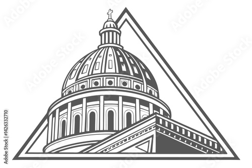 Capitol building dome inside a triangle shape vector illustration isolated