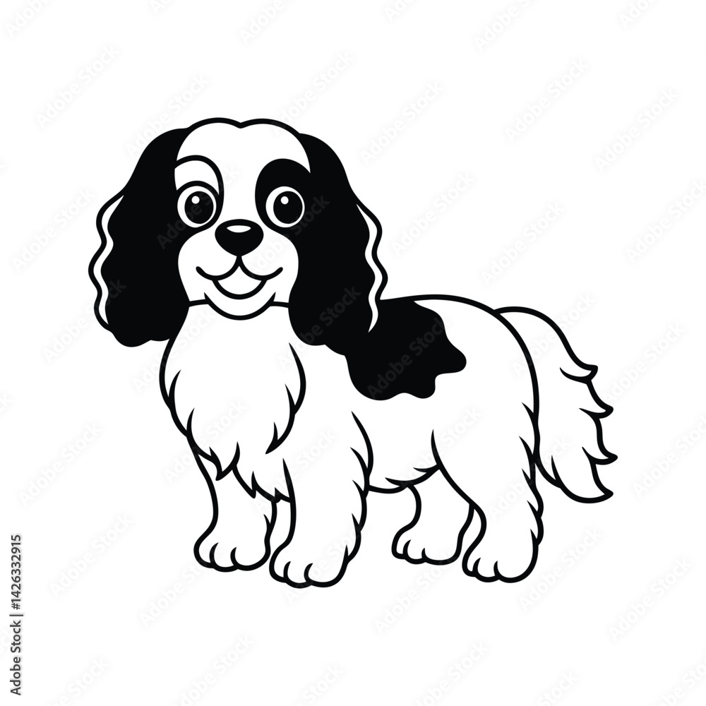Fototapeta premium Adorable Cavalier King Charles Spaniel puppy silhouette isolated on white background