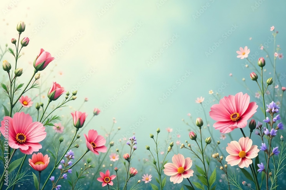 Obraz premium Delicate wildflowers & vines, soft pastel hues, vines, woven, floral