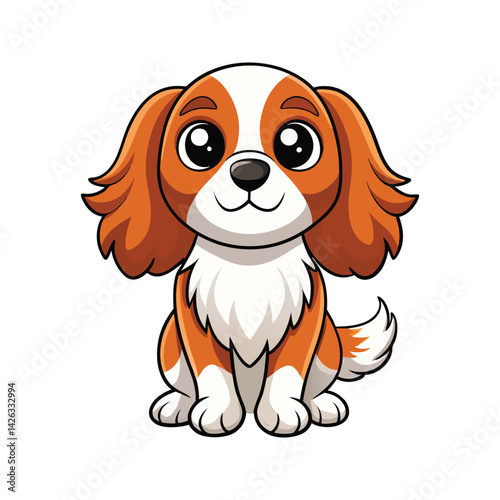 Adorable Cavalier King Charles Spaniel puppy with large eyes and fluffy ears vector illustration isolated on white background