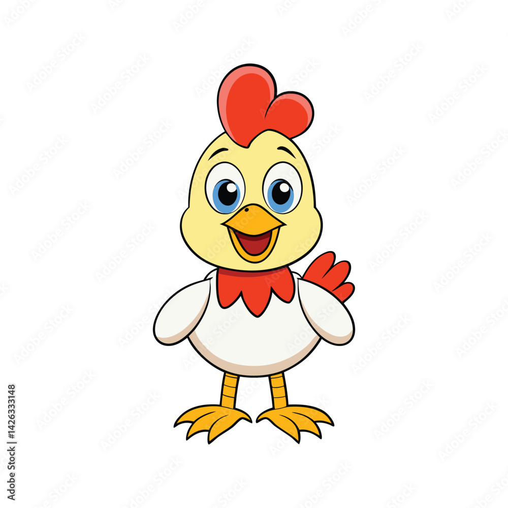 Adorable chicken with big eyes and a bright red comb vector illustration isolated on white background Adorable chicken with big eyes and a bright red comb vector illustration isolated on white background
